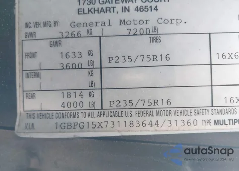 2003 Chevrolet Express Upfitter из США, поврежденный, VIN 1GBFG15X731183644